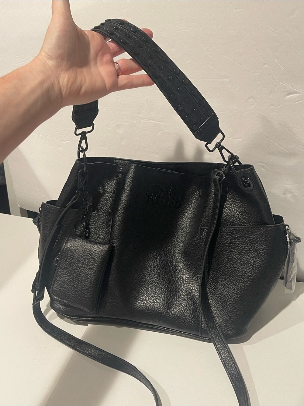 Steve Madden new BKOLTT hobo bag mini pouch charm Pebbled Leather Messenger - Picture 4 of 14